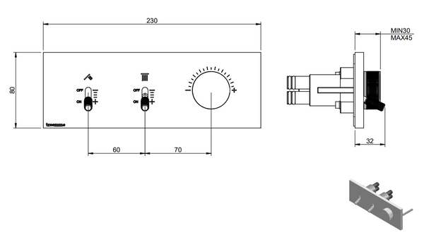Treemme Watt RWIT2B89CC01 miscelatore doccia monocomando 2 uscite senza parte incasso cromo