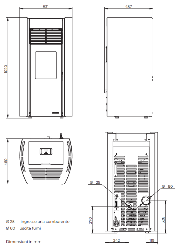 Palazzetti Milu 8 Stufa a pellet ad aria in acciaio rosso 805806920