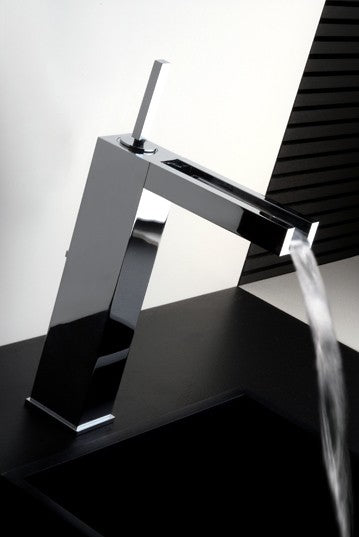 Gessi Rettangolo 11983 Rubinetto con leva joystick e cascata a vista con piletta cromo