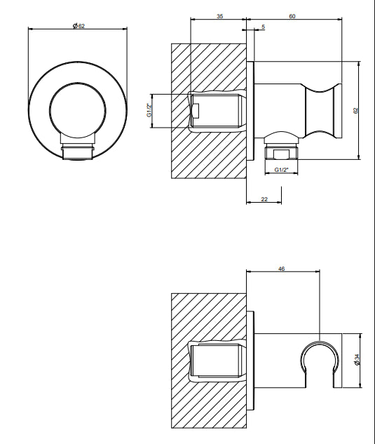 Presa Acqua doccia con supporto doccetta Cromo Minimali Shower 14330 Gessi