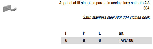 Antonio Lupi Tape106 Appendiabiti A Parete in acciaio Inox Satinato