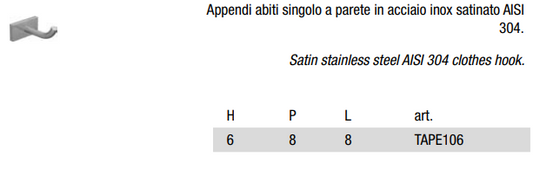 Antonio Lupi Tape106 Appendiabiti A Parete in acciaio Inox, dettaglio ravvicinato del materiale e dell'aggancio - Antonio...