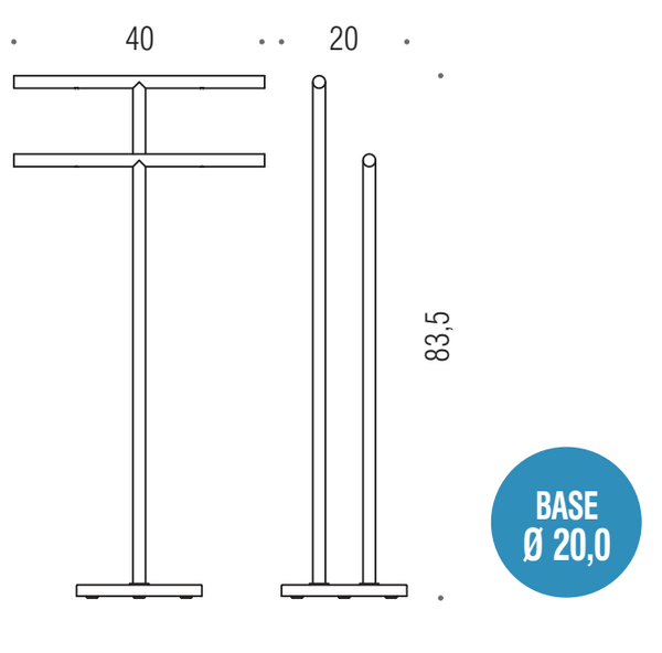 Colombo Plus W4938 Piantana portasciugamani 40 cm doppio a pavimento in ottone Cromo