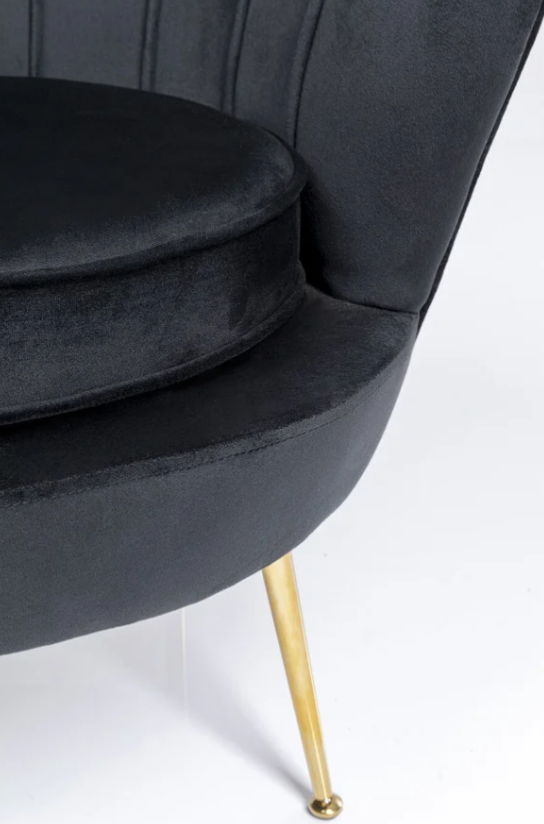 Water Lily Poltrona design Glamour con gambe in acciaio dorato e tessuto imbottito nero