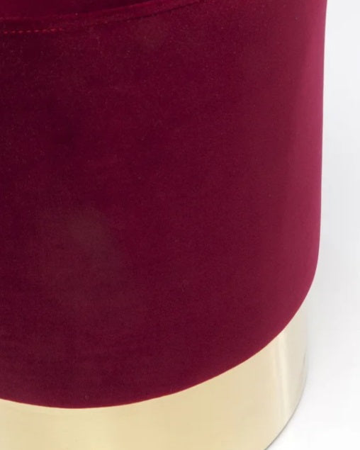 Cherry pouf sgabello 35 cm effetto velluto bordeaux con visto dall'alto, composizione e proporzioni - Exagonshop