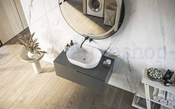 Mobile bagno grigio opaco 90x46 Sorrento un cassetto con ciotola