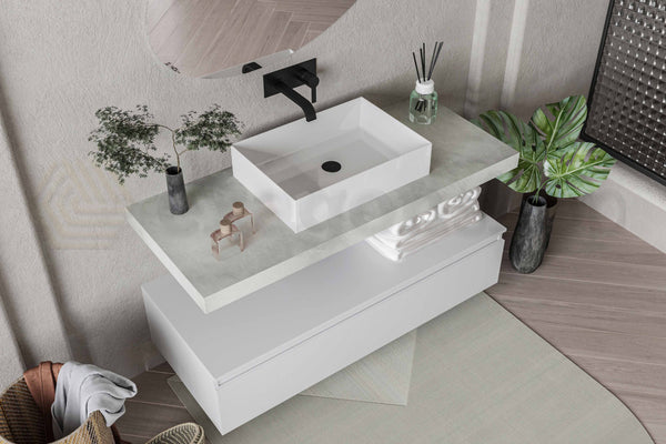 Mobile bagno grigio bianco opaco 120x50 Oasy un cassetto con top e lavabo rettangolare da appoggio