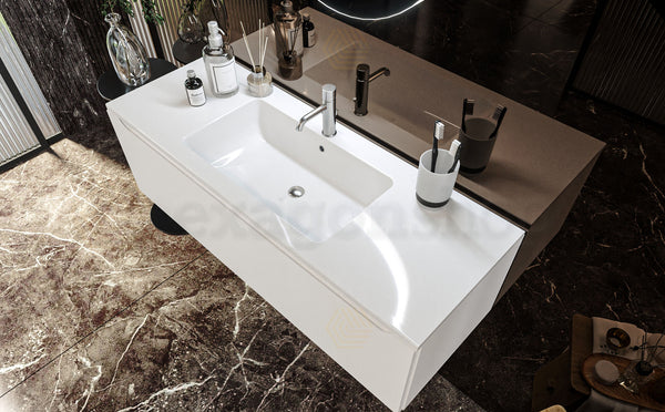 Mobile Bagno bianco opaco 120x50 Amalfi Un Cassetto E Lavabo Integrato In Mineralmarmo