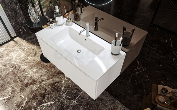 Mobile Bagno bianco opaco 90x50 Amalfi Un Cassetto E Lavabo Integrato In Mineralmarmo
