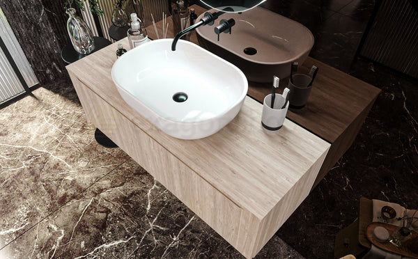 Mobile Bagno Teak 120x50 Amalfi Con Un Cassetto e Lavabo da appoggio in ceramica