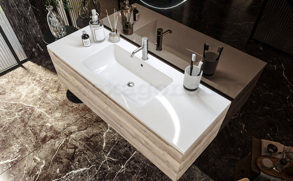 Mobile Bagno Rovere 120x50 Amalfi un Cassetto E Lavabo Integrato In Mineralmarmo