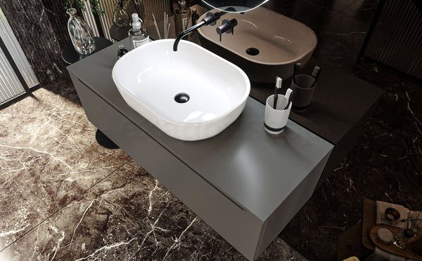 Mobile Bagno Grigio opaco 120x50 Amalfi Con Un Cassetto e Lavabo da appoggio in ceramica