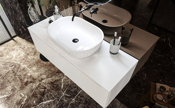 Mobile Bagno bianco opaco 120x50 Amalfi un Cassetto e Lavabo da appoggio in ceramica