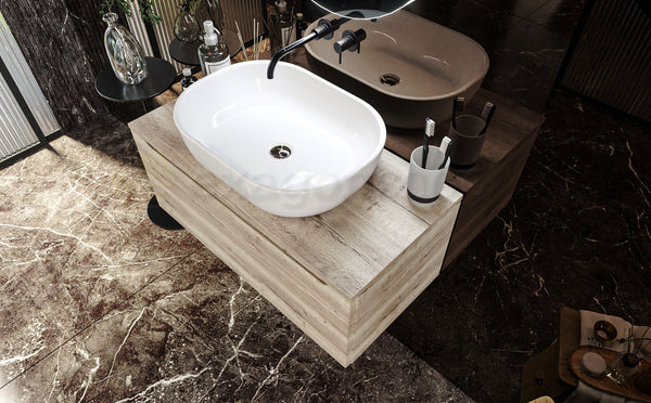Mobile Bagno rovere 90x50 Amalfi Con Un Cassetto e Lavabo da appoggio in ceramica