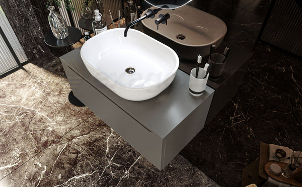 Mobile Bagno grigio opaco 90x50 Amalfi un Cassetto e Lavabo da appoggio in ceramica