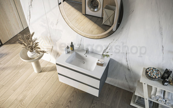 Mobile bagno stone bianco lucido 80x46 Milo a due cassetti con lavabo ad incasso