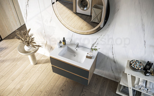 Mobile bagno 80x46 noce antracite Milo due cassetti con lavabo ad incasso