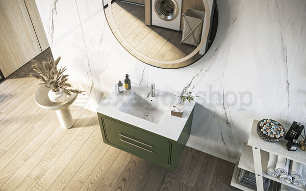 Mobile bagno Verde oliva 100x46 Vienna con lavabo ad incasso e due cassetti rifiniti con maniglie cromo