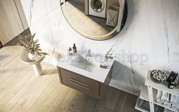 Mobile bagno creta opaco 80x46 Vienna con lavabo ad incasso e due cassetti rifiniti con maniglie cromo
