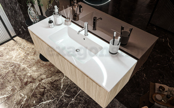 Mobile Bagno Teak 120x50 Amalfi Un Cassetto E Lavabo Integrato In Mineralmarmo
