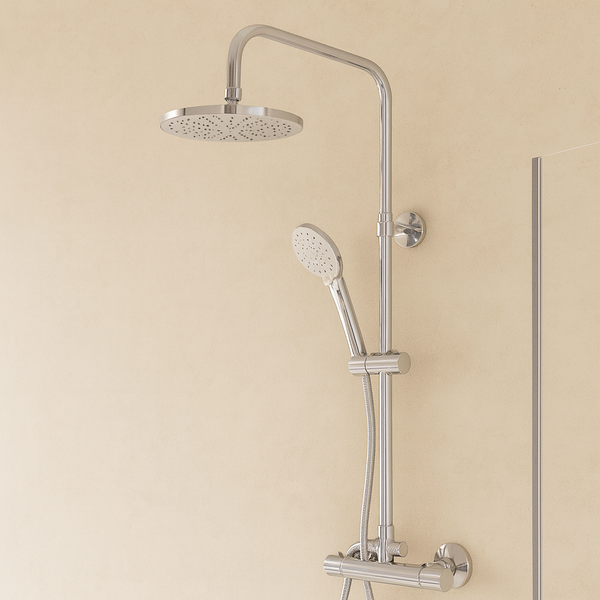 Colonna Doccia Termostatica tonda Regolabile in altezza in Ottone Cromo