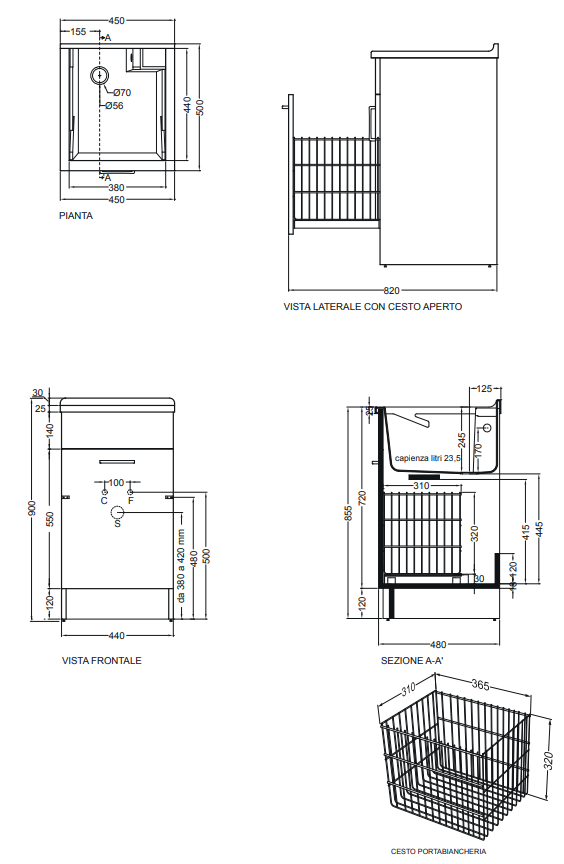 Colavene Jollywash mobile lavatoio 45x50 con cestello estraibile e tavola lavapanni double face bianco lucido