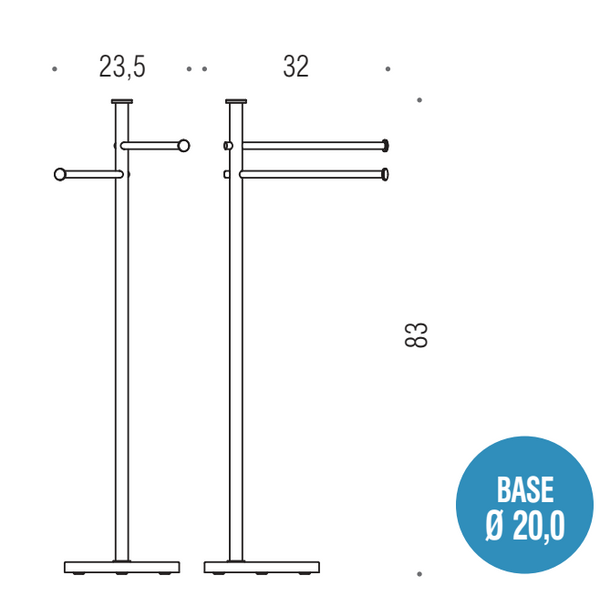 Colombo Plus W4936 Piantana portasciugamani doppio 32 cm a pavimento in ottone Cromo