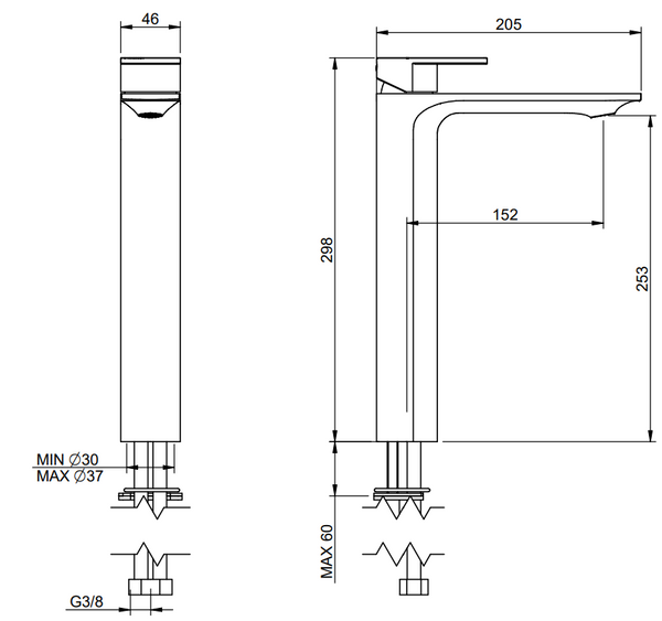 Tremmme Ran IT2218CCRNZZ miscelatore monocomando lavabo alto 253mm cromo