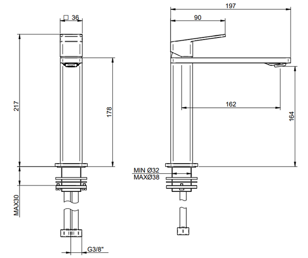 Treemme Pa36 Miscelatore lavabo monocomando 164mm cromo