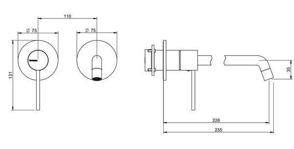 Treemme Up+ miscelatore lavabo 226mm senza parte incasso cromo