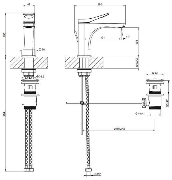 Gessi Rilievo 59005 Miscelatore Lavabo con scarico cartuccia 35 mm