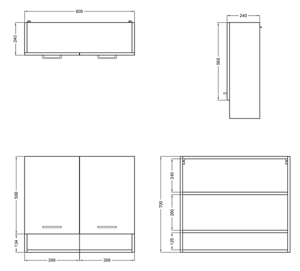 Colavene 27800LB pensile bagno 80x24 H.70 a doppia anta con ripiani bianco lucido