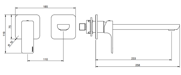 Treemme Hask miscelatore monocomando lavabo 233 mm senza parte incasso cromo RWIT6AC9CC01