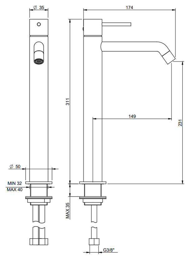 Treemme Up+ IT6B18CCUPZZ miscelatore lavabo alto 231 mm senza scarico cromo