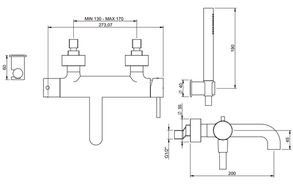 Treemme Up+ IT6B00CCVLZZ miscelatore vasca monocomando esterno con doccetta e supporto cromo