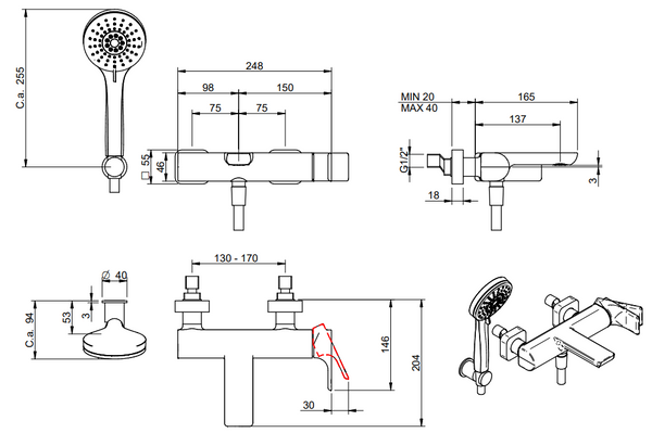 Treemme Hask IT6A00CCHAZZ miscelatore monocomando esterno vasca con set doccetta cromo