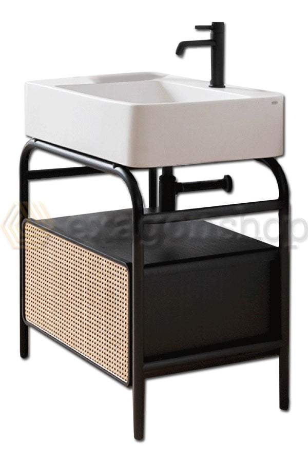 Ceramica Cielo Marcel 72x50 Mobile Bagno Nero Matt a Pavimento con cassetto In Frassino