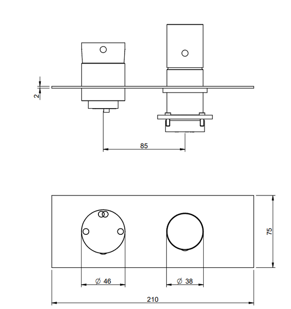 Treemme T30 RWIT5BE2CC02 miscelatore doccia monocomando con maniglia liscia e deviatore 2 uscite senza parte incasso cromo