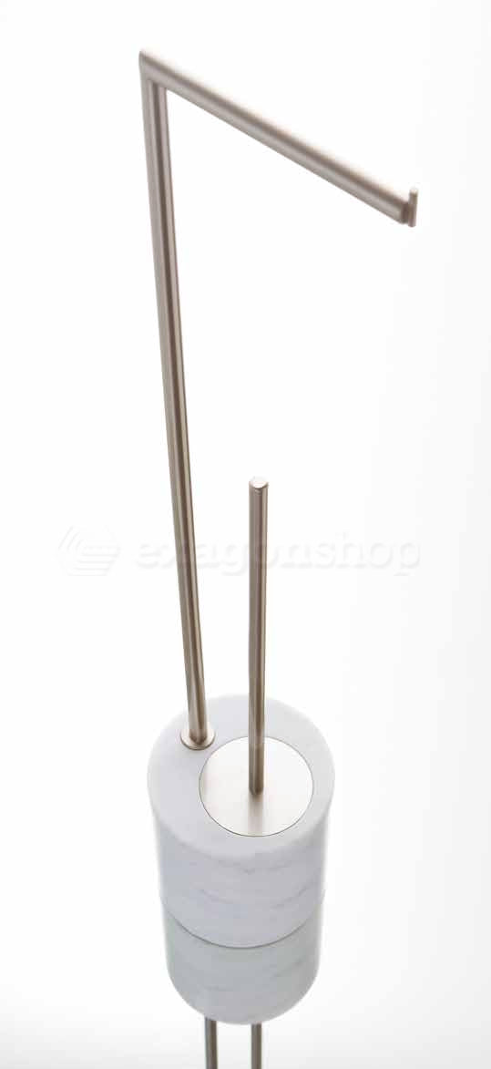 Bertocci Carrarino Piantana Porta Rotolo E Scopino Nichel Matt e Base In Marmo