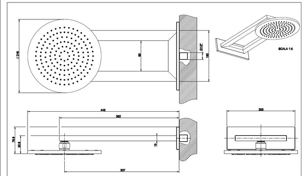 Soffione Doccia Anticalcare 216 mm snodato con braccio a parete e attacco cromo Trasparenze 34349 Gessi