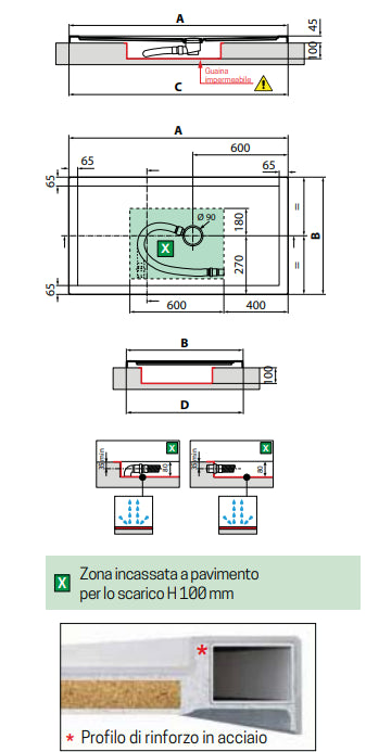 Novellini Olympic Plus Piatto Doccia 160x80 Rettangolare Bordo Alto 4,5 Cm con Supporto Rinforzato bianco