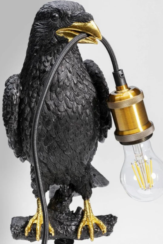Animal sitting crow lampada corvo in poliresina nero opaco