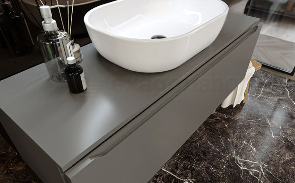 Mobile Bagno Grigio opaco 120x50 Amalfi Con Un Cassetto e Lavabo da appoggio in ceramica