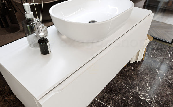 Mobile Bagno bianco opaco 120x50 Amalfi un Cassetto e Lavabo da appoggio in ceramica
