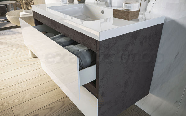 Mobile bagno stone bianco lucido 80x46 Milo a due cassetti con lavabo ad incasso