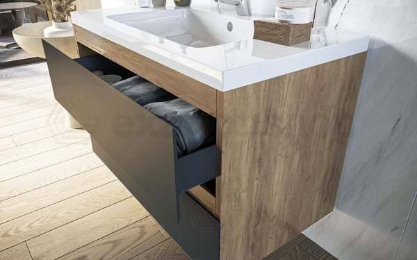 Mobile bagno noce antracite 80x46 Milo a due cassetti con lavabo ad incasso