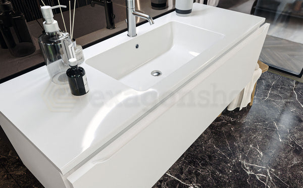 Mobile Bagno bianco opaco 120x50 Amalfi Un Cassetto E Lavabo Integrato In Mineralmarmo
