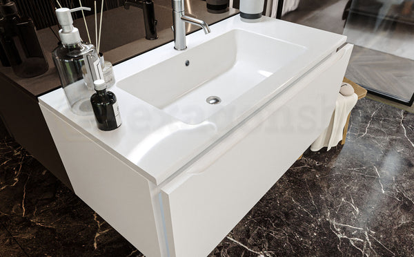 Mobile Bagno bianco opaco 90x50 Amalfi Un Cassetto E Lavabo Integrato In Mineralmarmo