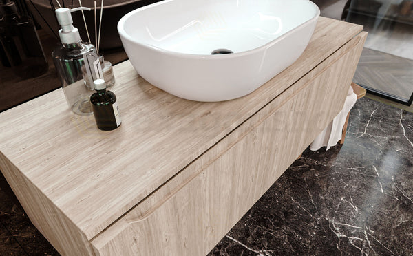 Mobile Bagno Teak 120x50 Amalfi Con Un Cassetto e Lavabo da appoggio in ceramica