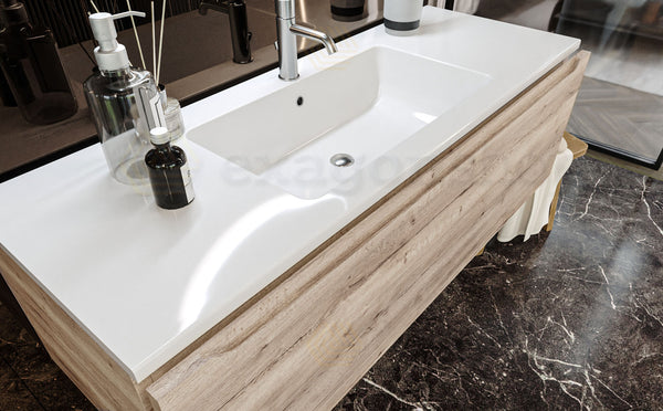 Mobile Bagno Rovere 120x50 Amalfi un Cassetto E Lavabo Integrato In Mineralmarmo
